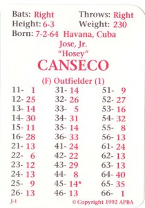 1992 APBA Game Card                   