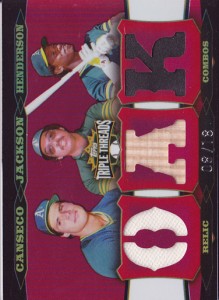 2006 Topps Triple Threads Relic Combos #219 Jsy/Reggie Jackson Bat/Rickey Henderson Cleats /18           