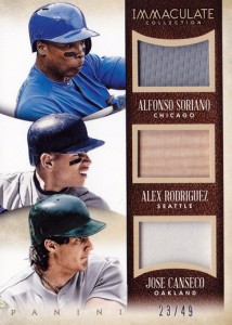 2014 Immaculate Canseco/ARod/Soriano Jersey/Bat/Jersey /49     