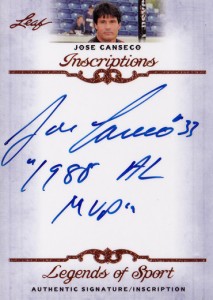 2012 Leaf Legends of Sport Inscriptions "1988 AL MVP" Autograph     