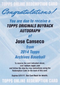 2014 Topps Archives Buyback Redemption Card      