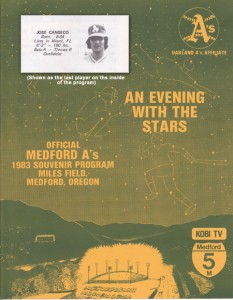 1983 Medford A's Program                                                      