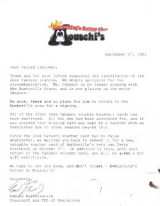 1985 Mouschi's Grocery Store Letter Custom                                    
