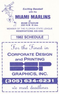 1982 Miami Marlins Pocket Schedule               