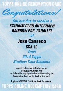 2014 Stadium Club Autograph Rainbox EXCH Redemption      