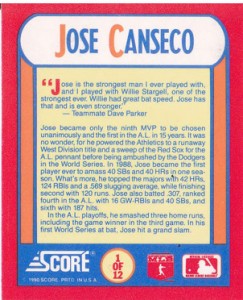 1990 Score AL MVP #1 of 12 Trivia Card              