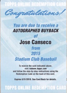 2015 Stadium Club Buyback Redemption Card    