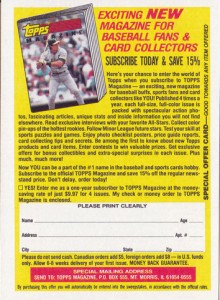 1990 Topps Magazine offer w/address lines on front Gray Back            