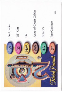 2002 Trivial Pursuit 20th Anniversary Edition Game Card      