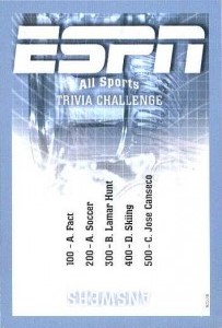 2005 ESPN All Sports Trivia Challenge Game Card    