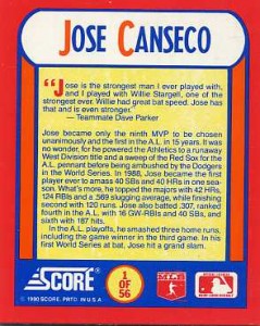 1990 Score AL MVP #1 of 56 Trivia Card        